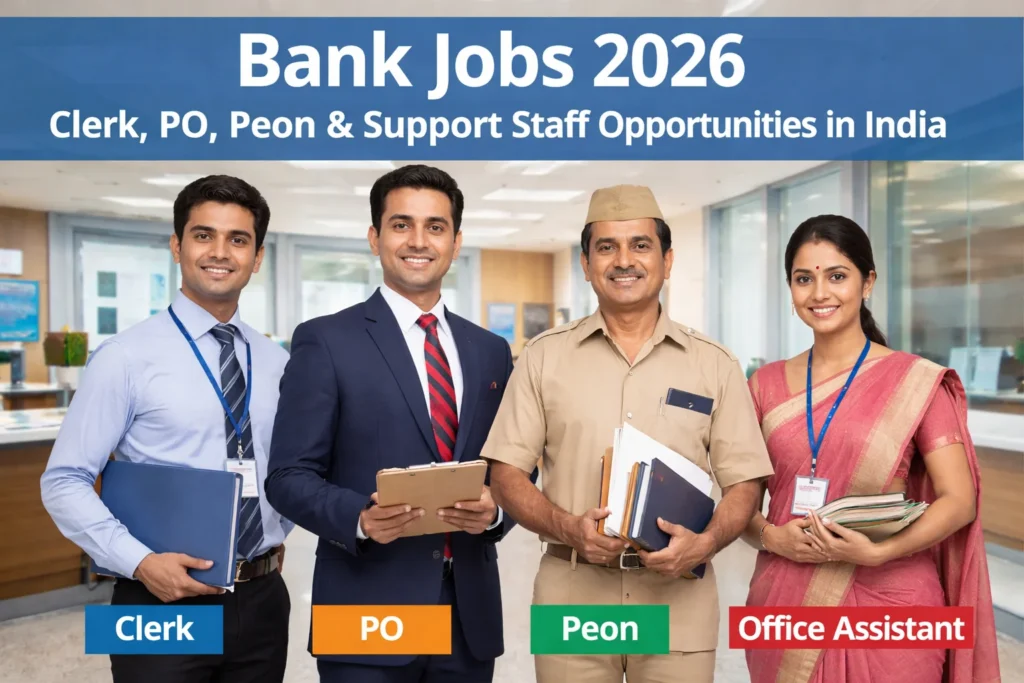 Bank Jobs 2026: Clerk, PO, Peon & Support Staff Opportunities in India Bank Jobs 2026